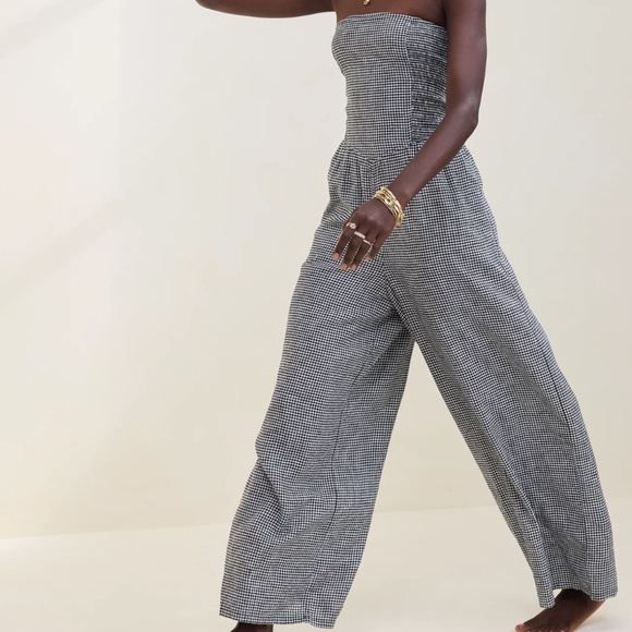 Aerie - Black/White - Strapless Smocked Jumpsuit - XS - Picture 5 of 14